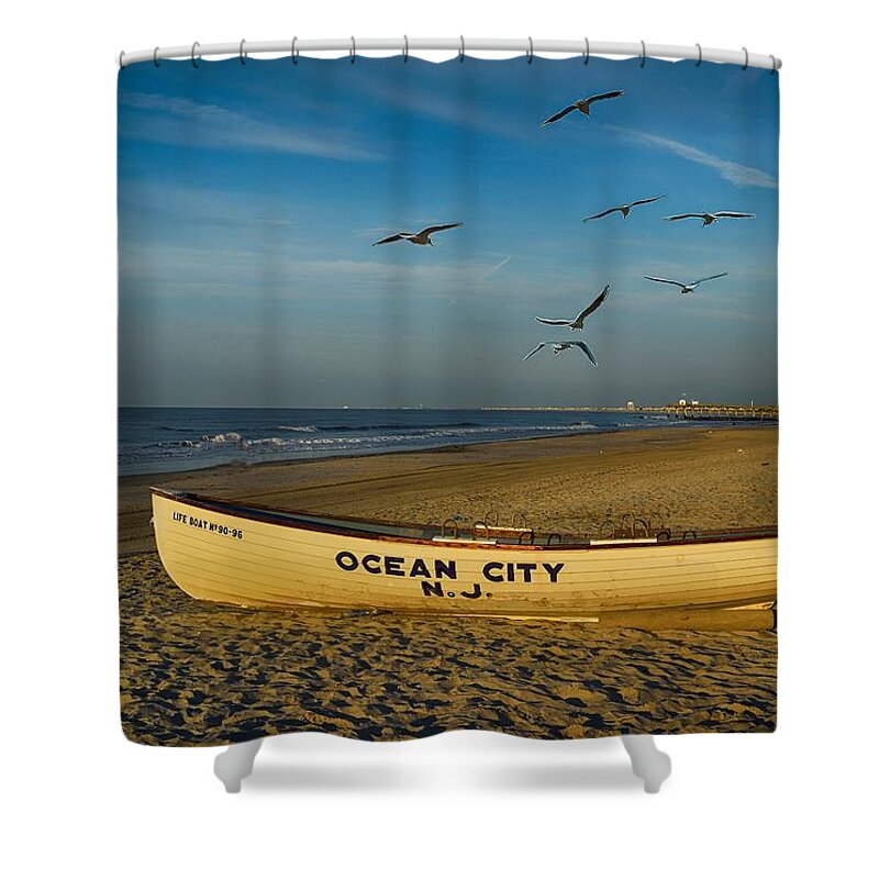 Early Morning Shower Curtain featuring the photograph Early Morning Ocean City NJ by James DeFazio
