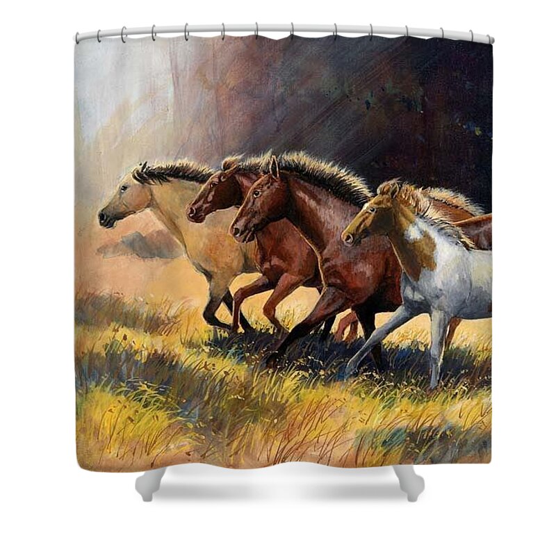 Artwork Shower Curtain featuring the painting Early Morning Run by Cynthia Westbrook