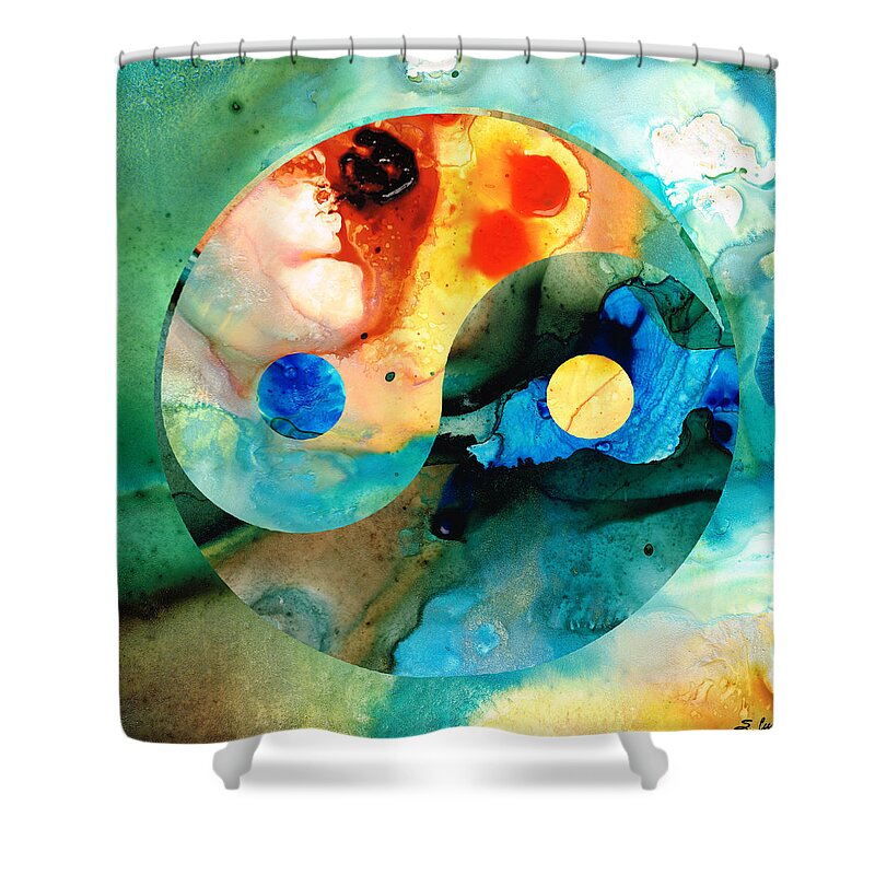 Yin Shower Curtain featuring the painting Earth Balance - Yin and Yang Art by Sharon Cummings