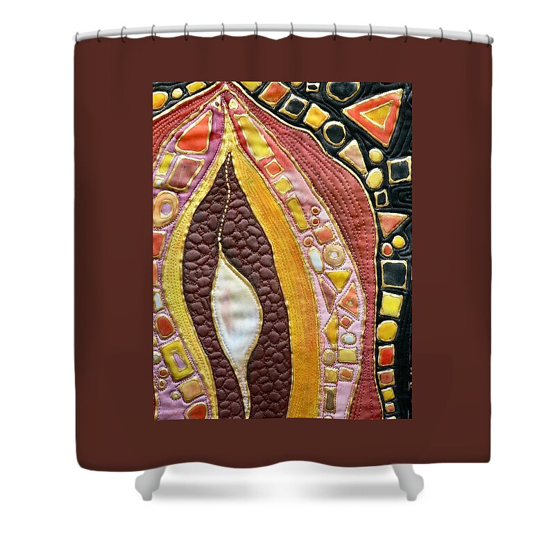 Silk Fabric Shower Curtain featuring the tapestry - textile Earth Cells I by Pat Dolan