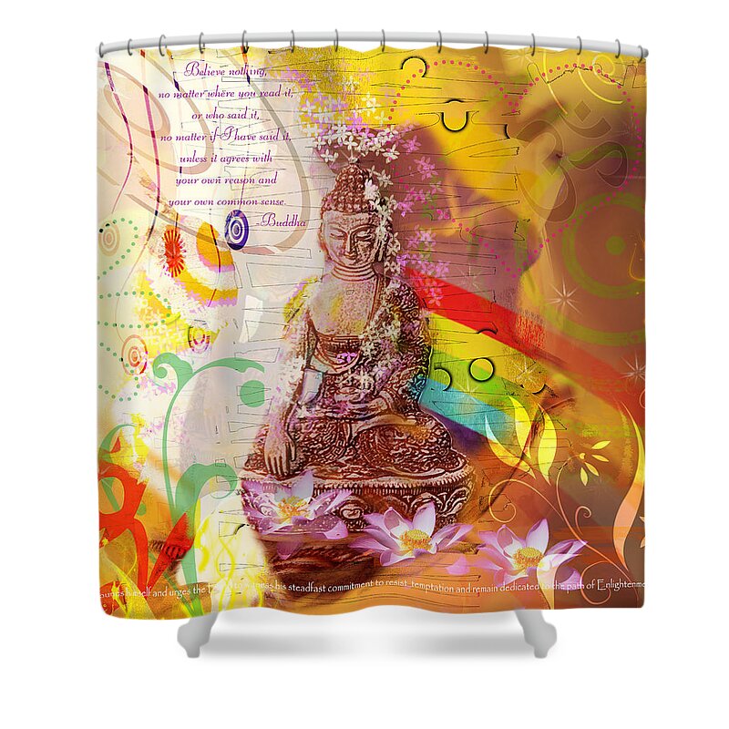 Digital Shower Curtain featuring the digital art Earth touching Buddha by Debra Martelli