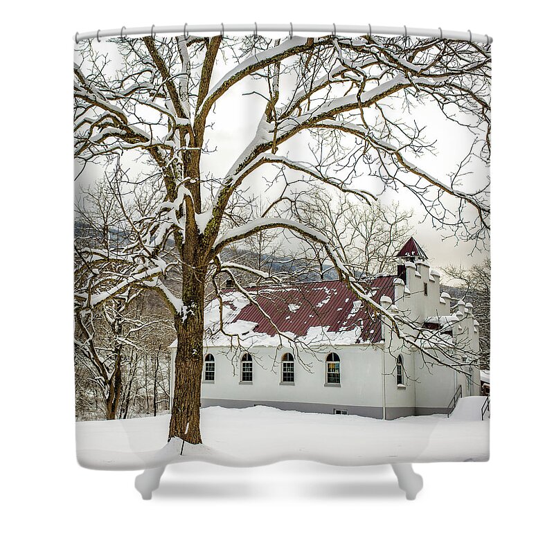Landscape Shower Curtain featuring the photograph East Chapel Church by Joe Shrader
