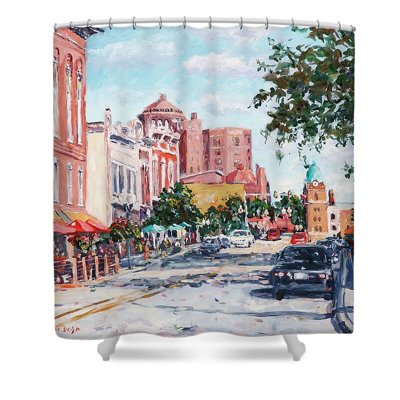 Cityscape Shower Curtain featuring the painting East State Street by Ingrid Dohm
