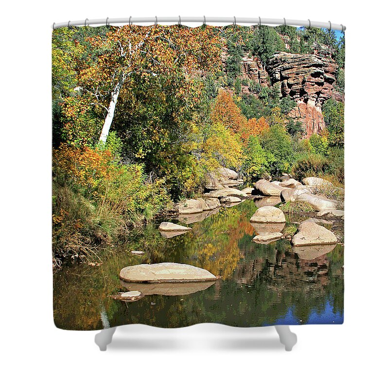 Fall Shower Curtain featuring the photograph East Verde Fall Crossing by Matalyn Gardner