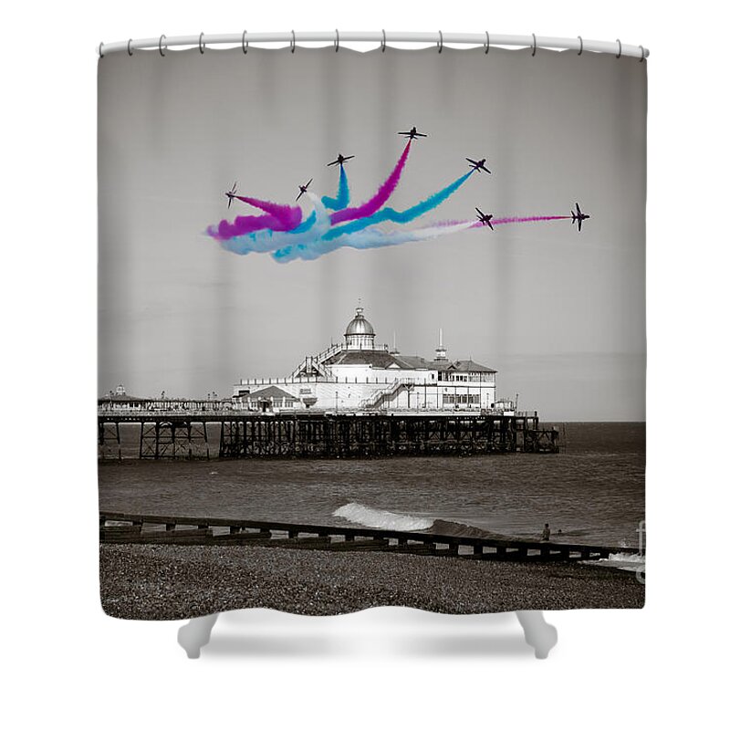 The Red Arrows Shower Curtain featuring the digital art Eastbourne Break by Airpower Art