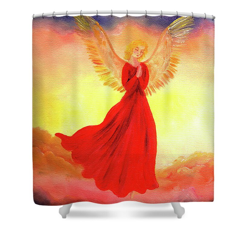 Angel Shower Curtain featuring the painting Easter Sunset Angel by Laura Iverson