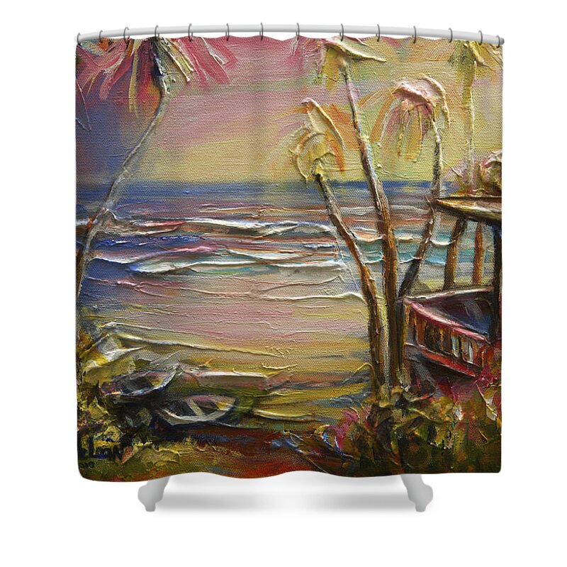 Easter Shower Curtain featuring the painting Easter Unwind Mayaro 2 by Cynthia McLean