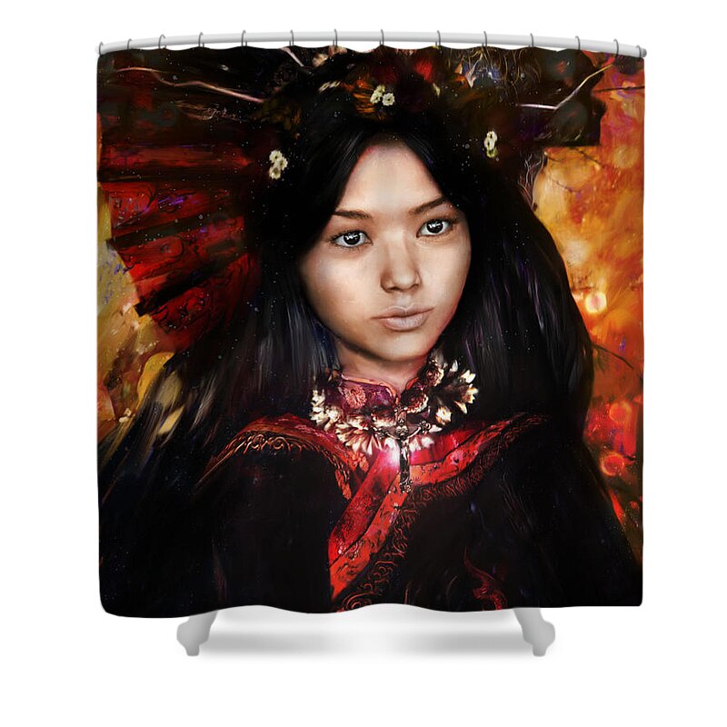 Our Lady Of China Shower Curtain featuring the painting Eastern Light Our Lady by Suzanne Silvir