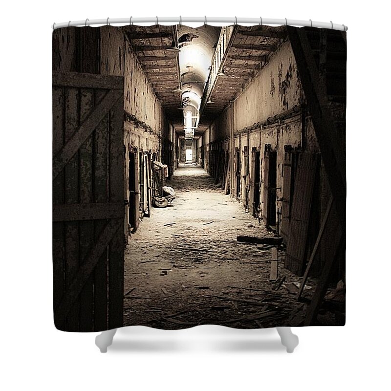 Marcia Lee Jones Shower Curtain featuring the photograph Eastern Penitentiary #2 by Marcia Lee Jones