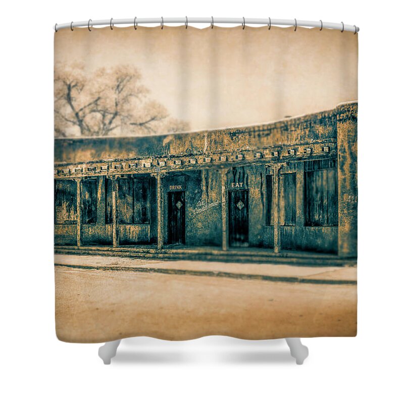 Old West Shower Curtain featuring the photograph Eat and Drink by Lou Novick