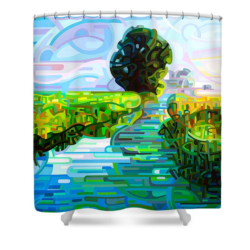 Abstract Shower Curtain featuring the painting Ebb and Flow by Mandy Budan