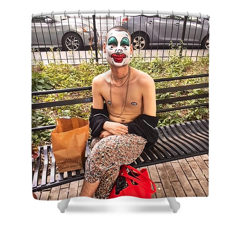 Portrait Eccentric Man Shower Curtain featuring the painting Eccentricity by Joan Reese