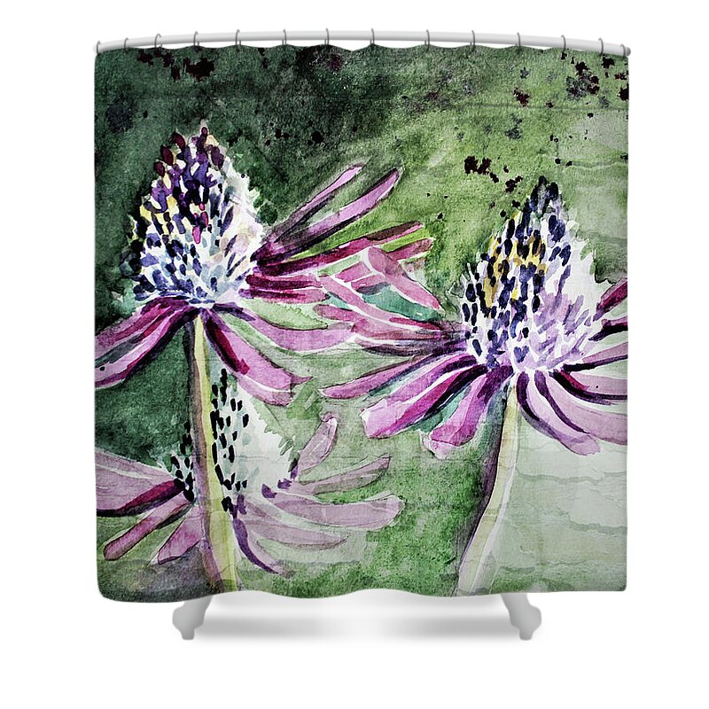 Cone Flower Shower Curtain featuring the painting Echinacea Cone Flower by Mindy Newman
