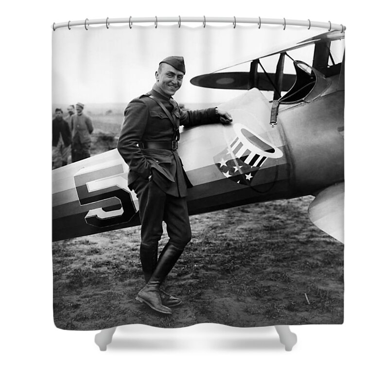 Eddie Rickenbacker Shower Curtain featuring the photograph Eddie Rickenbacker - WW1 American Air Ace by War Is Hell Store