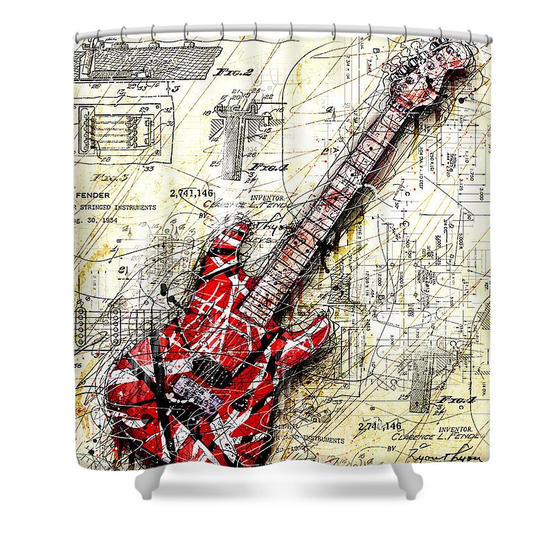 Guitar Shower Curtain featuring the digital art Eddie's Guitar 3 by Gary Bodnar