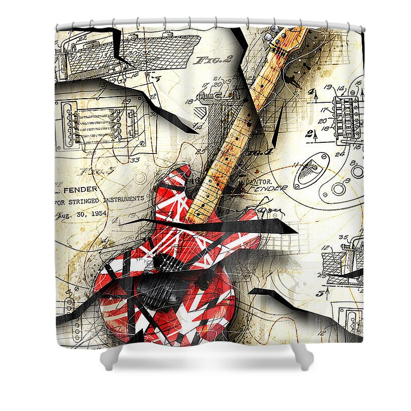 Guitar Shower Curtain featuring the digital art Eddie's Guitar by Gary Bodnar
