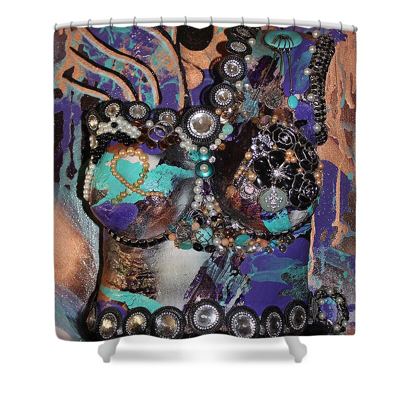 Mixed Media Shower Curtain featuring the mixed media Eden - Dance and Move the World Survivor by Artista Elisabet
