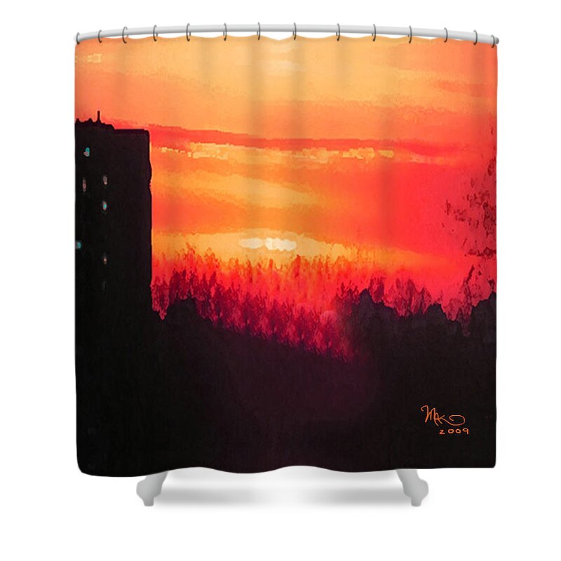 Sunset Shower Curtain featuring the mixed media Edge of Town by Michael A Klein