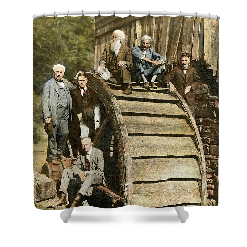 1918 Shower Curtain featuring the drawing Edison and Friends, 1918 by Granger