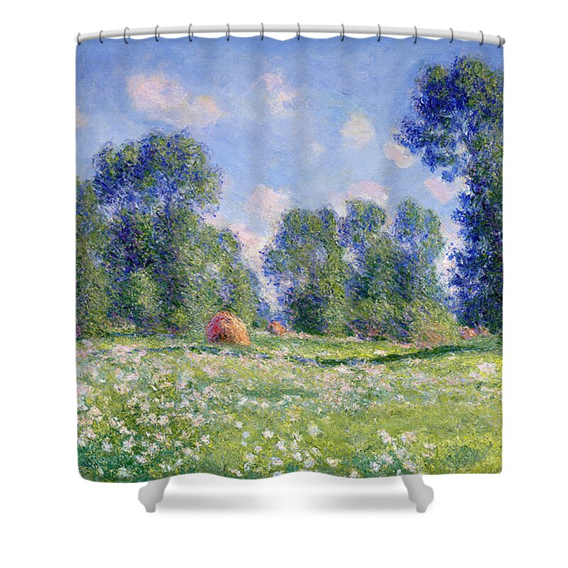 Effect Of Spring Shower Curtain featuring the painting Effect of Spring at Giverny by Claude Monet