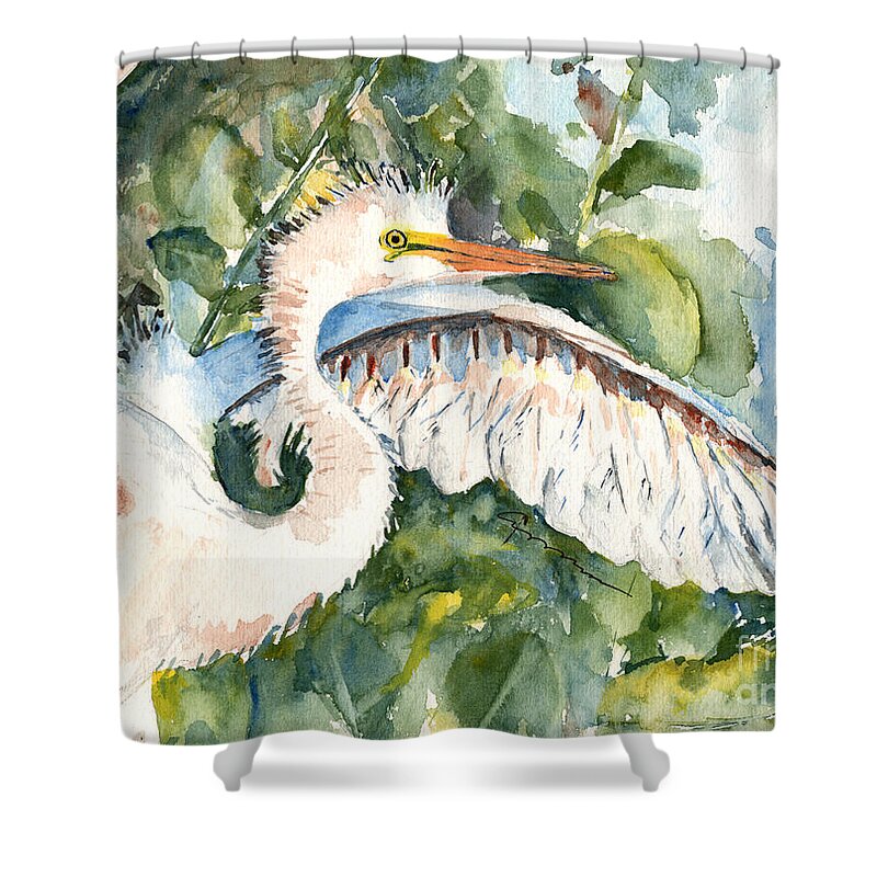Egret Shower Curtain featuring the painting Egret by Claudia Hafner