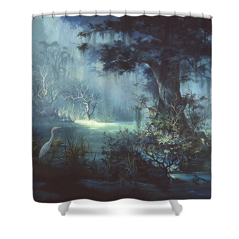 Egret Shower Curtain featuring the painting Egret in the Shadows by Michael Humphries