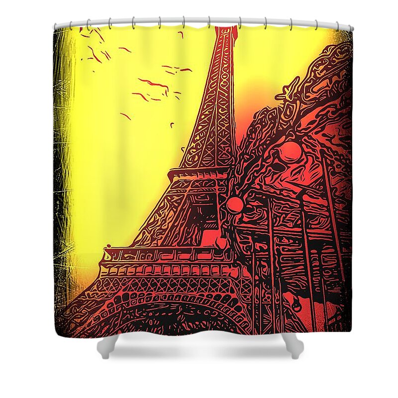 Mark J Dunn Shower Curtain featuring the photograph Eiffel Tower Abstract yellow by Mark J Dunn