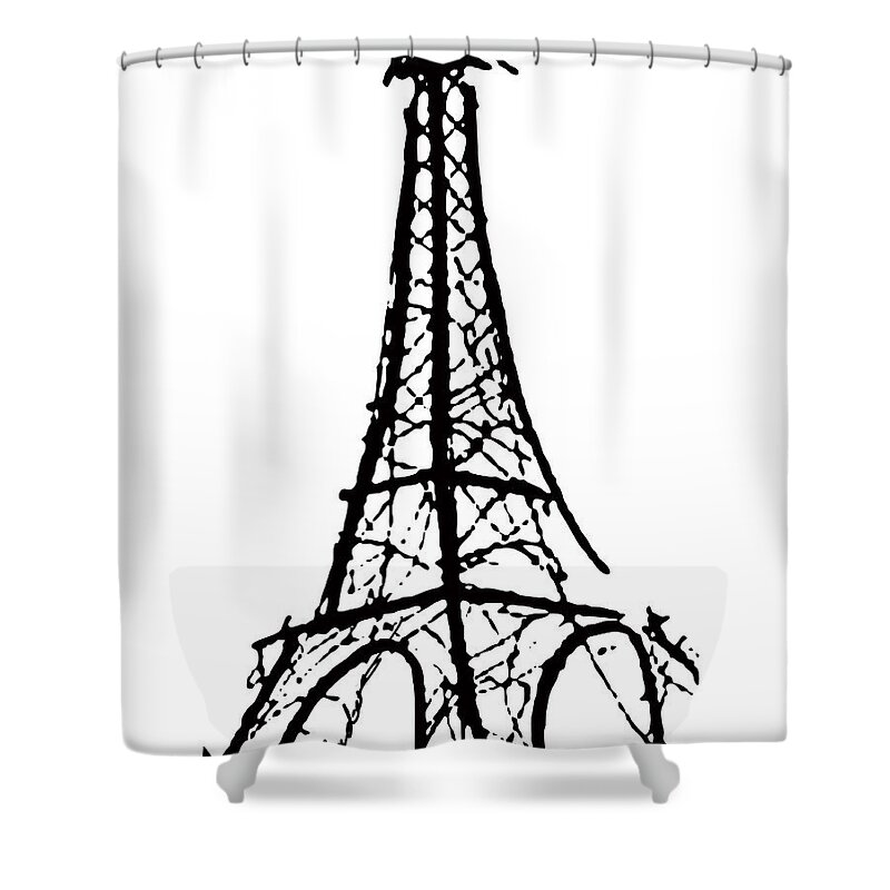 Effel Tower Shower Curtain featuring the painting Eiffel Tower Black and White by Robyn Saunders