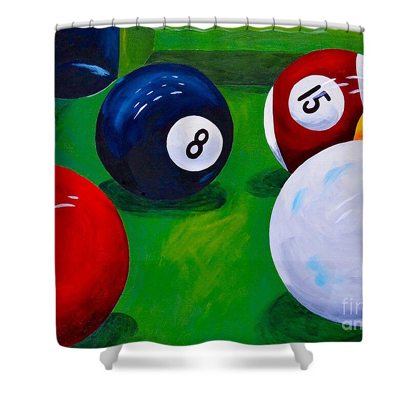 Pool Eight Ball Shower Curtain featuring the painting Eight Ball Corner pocket by Herschel Fall