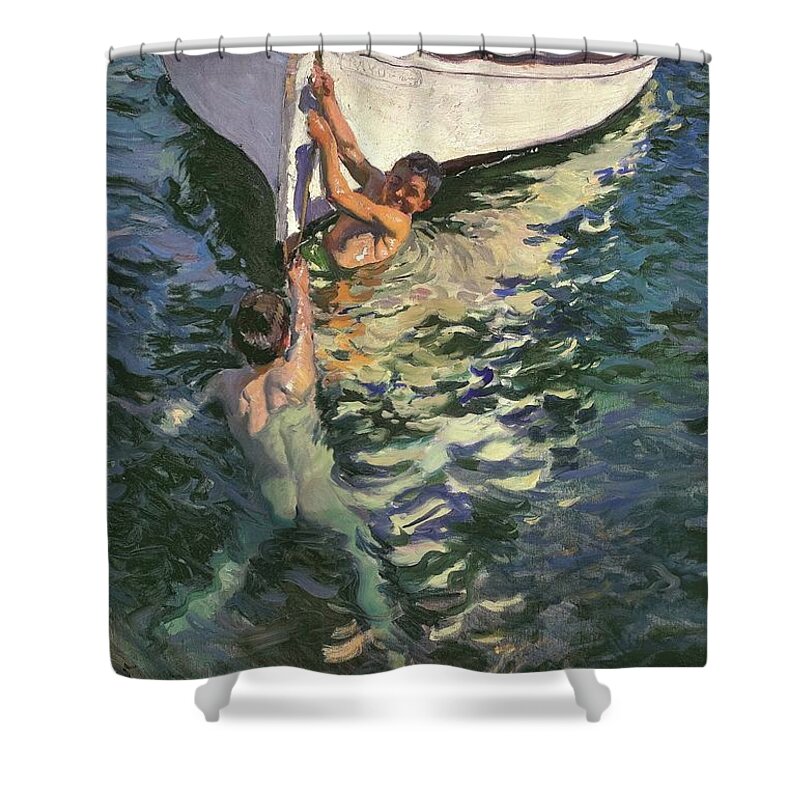 Joaquin Sorolla Shower Curtain featuring the painting El Bote Blanco by Joaquin Sorolla