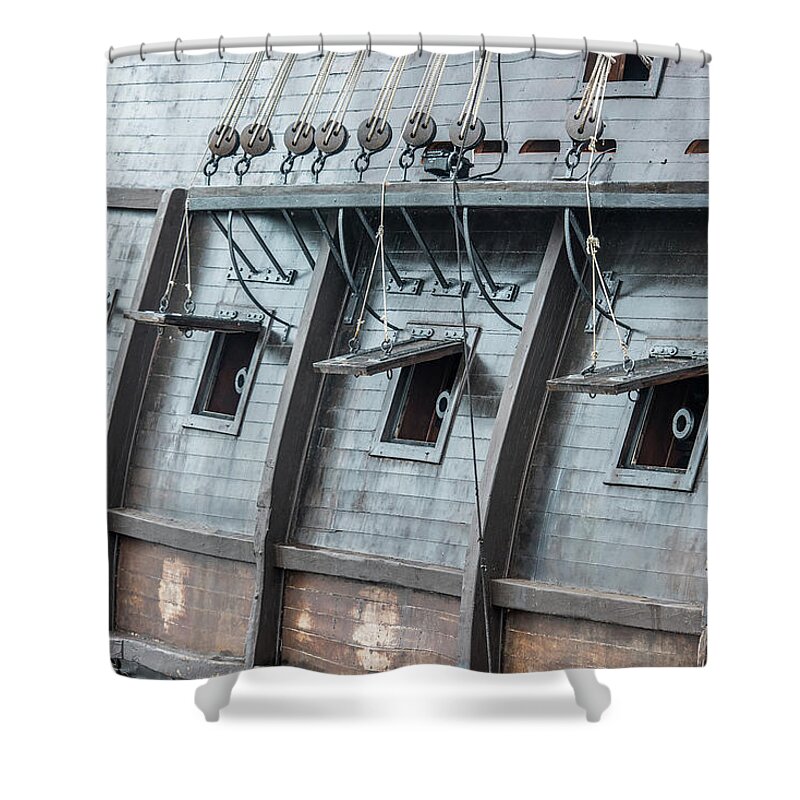 El Galeon Andulacia Shower Curtain featuring the photograph El Galeon Cannons by Paul Freidlund