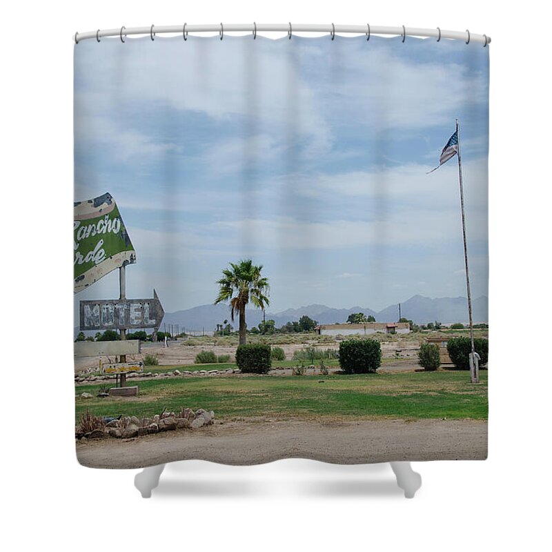 Hotel Shower Curtain featuring the photograph El Rancho Verde Motel by Erik Burg