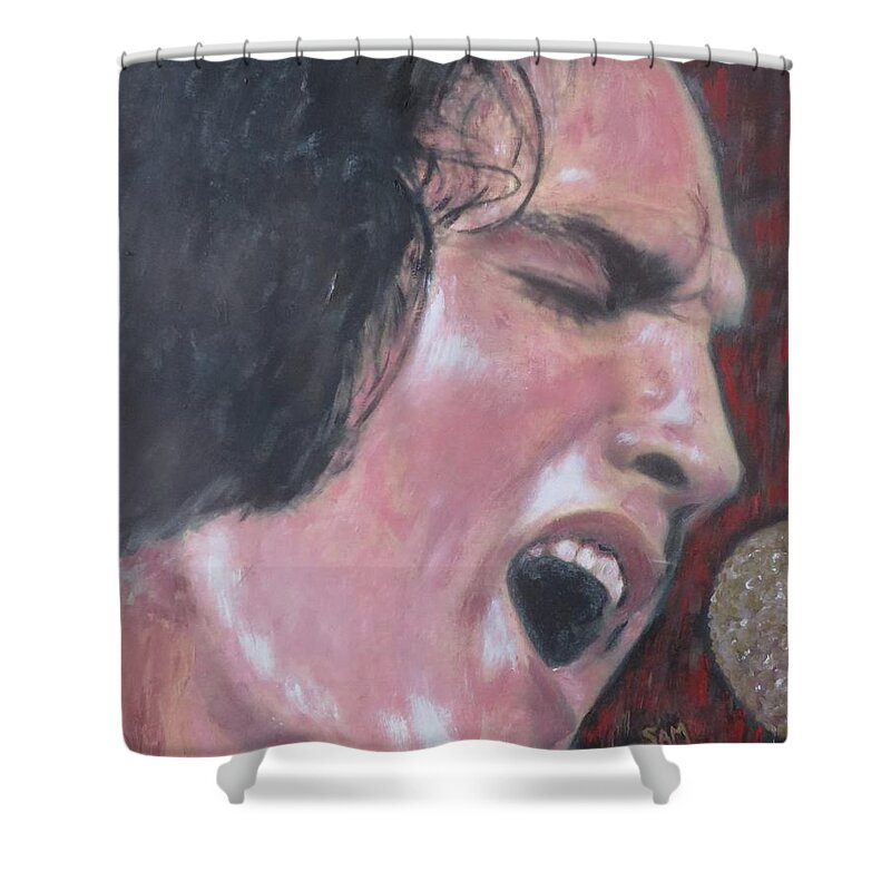 King Or Rock Shower Curtain featuring the painting Elvis Presley by Sam Shaker