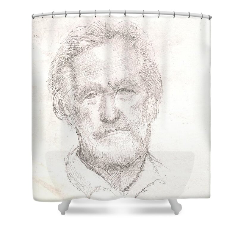 Old Man Shower Curtain featuring the drawing Elderly man by Asha Sudhaker Shenoy