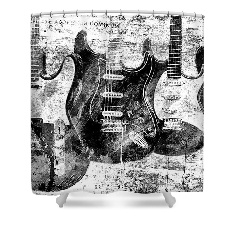 Electric Guitar Shower Curtain featuring the photograph Electric Guitars Black and White by Athena Mckinzie
