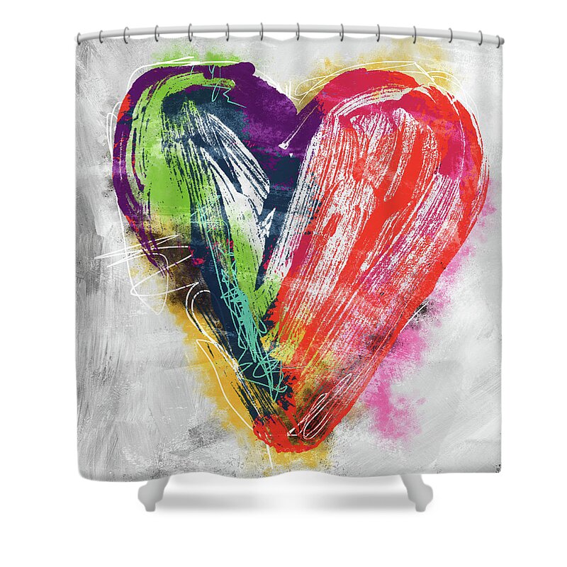 Heart Shower Curtain featuring the mixed media Electric Love- Expressionist Art by Linda Woods by Linda Woods