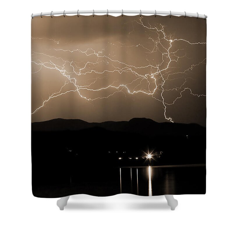 Lightning Shower Curtain featuring the photograph Electric Sepia Skies by James BO Insogna