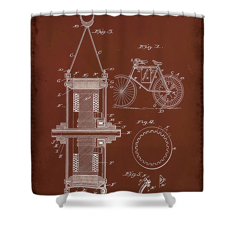 Patent Shower Curtain featuring the mixed media Electrical Bicycle Patent Drawing 1a by Brian Reaves
