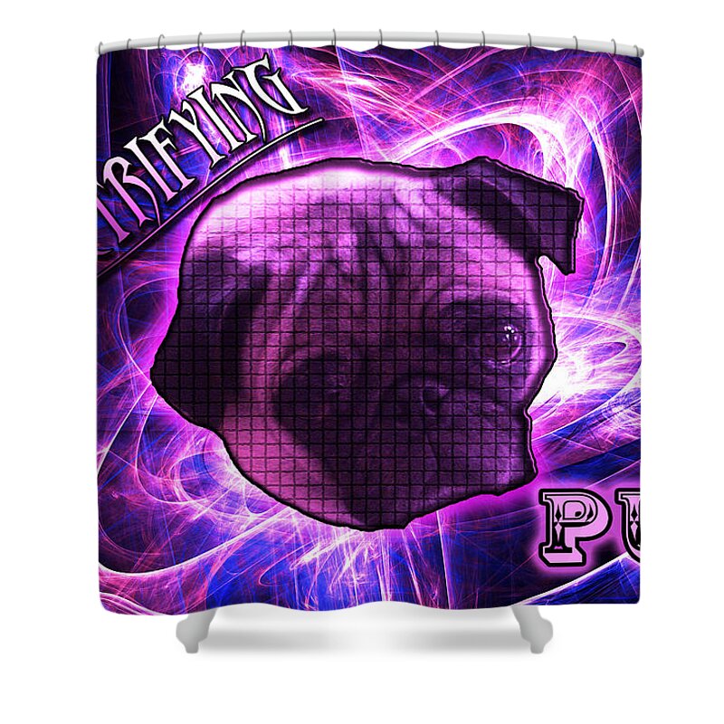 Pug Shower Curtain featuring the digital art Electrifying Pug by Michael Stowers