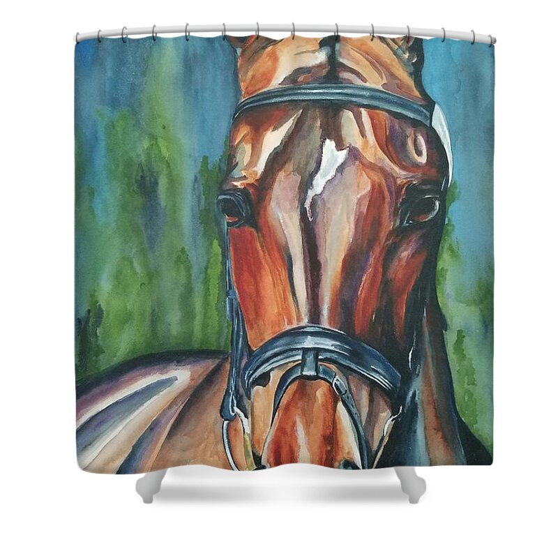 Equestrian Shower Curtain featuring the painting Elegance in color by Kathy Laughlin