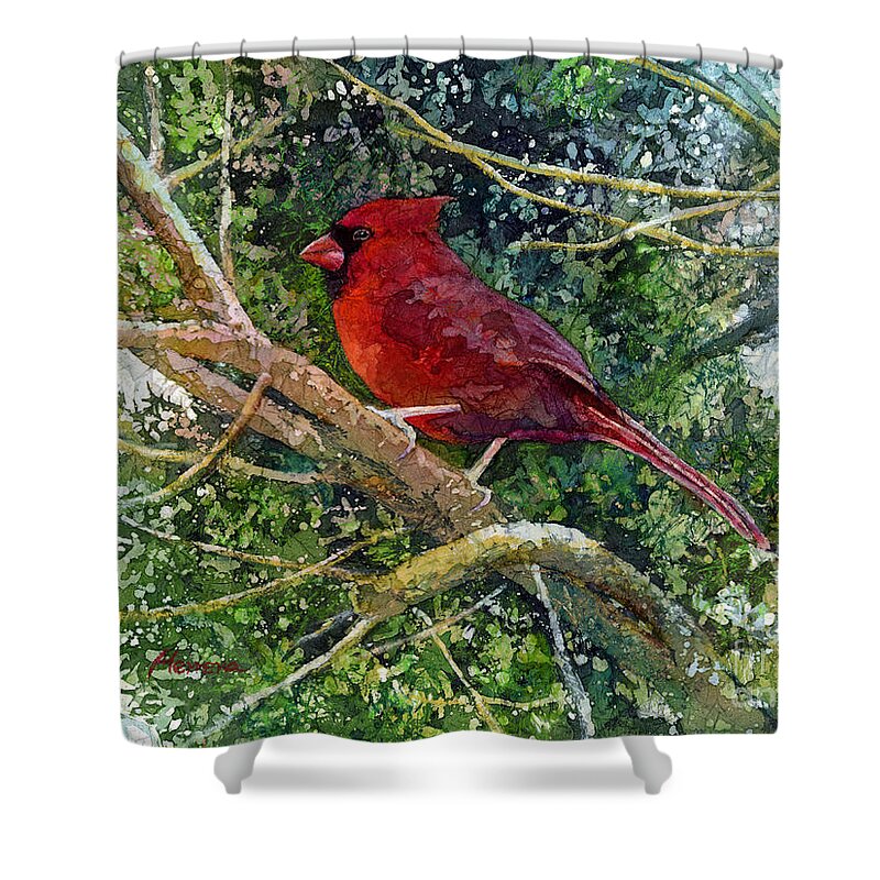 Cardinal Shower Curtain featuring the painting Elegance in Red by Hailey E Herrera
