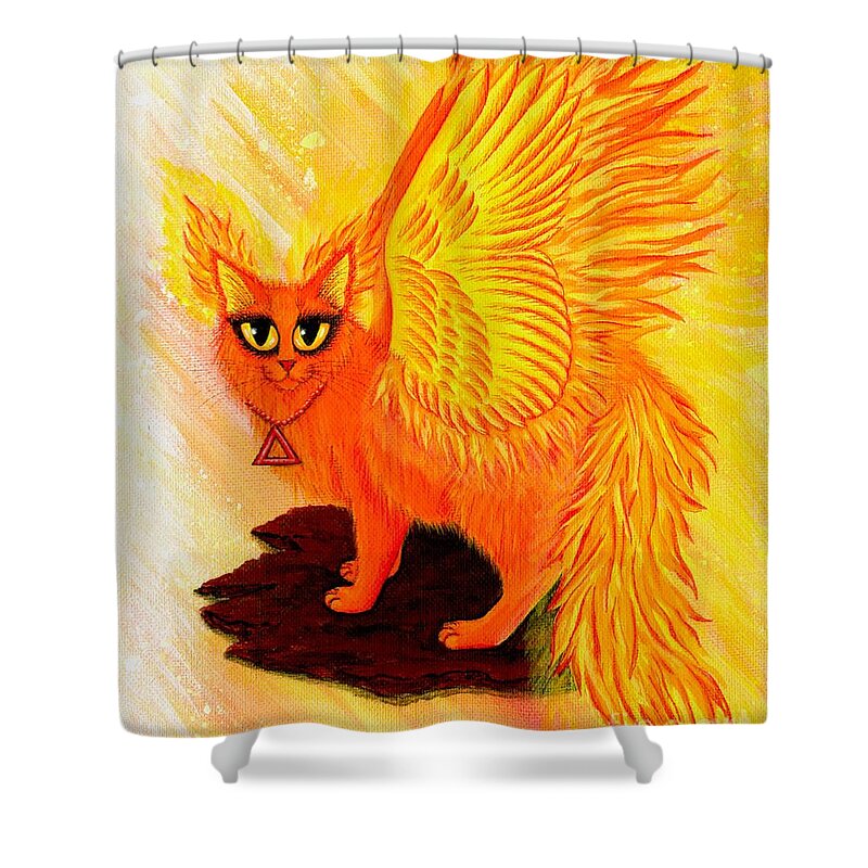 Elemental Cat Shower Curtain featuring the painting Elemental Fire Fairy Cat by Carrie Hawks