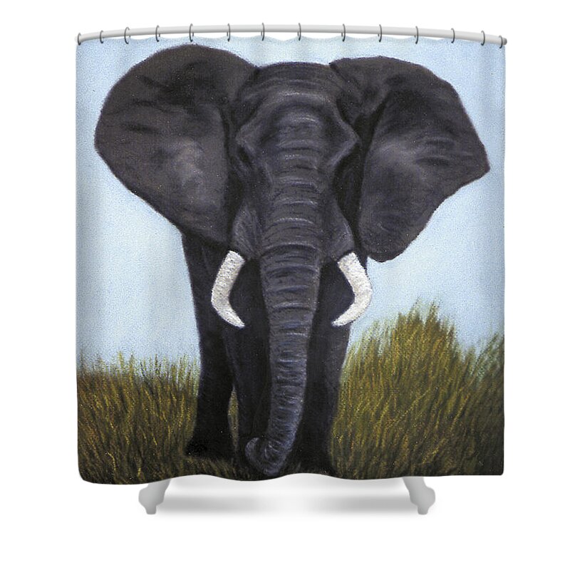 Elephant Shower Curtain featuring the painting Elephant by Karen Zuk Rosenblatt