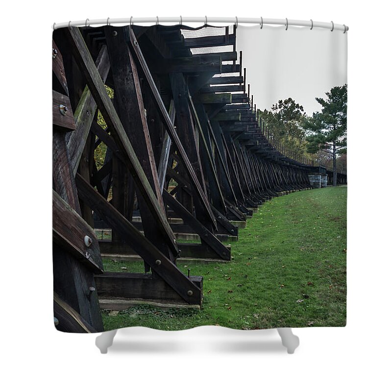 Tourist Shower Curtain featuring the photograph Harpers Ferry Elevated Railroad by Ed Clark