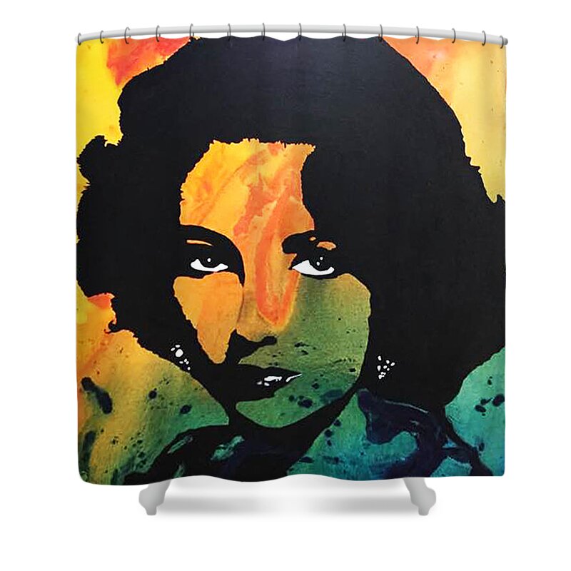 Elizabeth Taylor Shower Curtain featuring the painting ELIZABETH TAYLOR / Sun by Kathleen Artist PRO