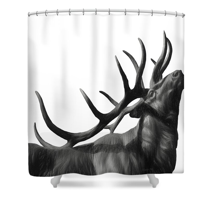  Black Shower Curtain featuring the painting Elk in Black in White by O Lena