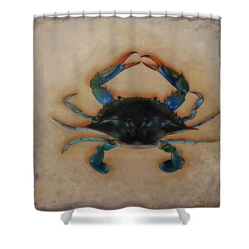 Realism Shower Curtain featuring the painting Ellen's Crab by Emily Page