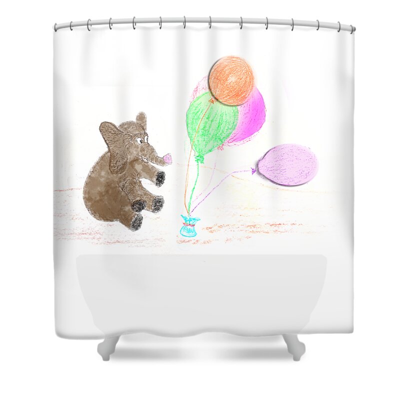 Ellie Shower Curtain featuring the digital art Ellie and Balloons by Judy Hall-Folde