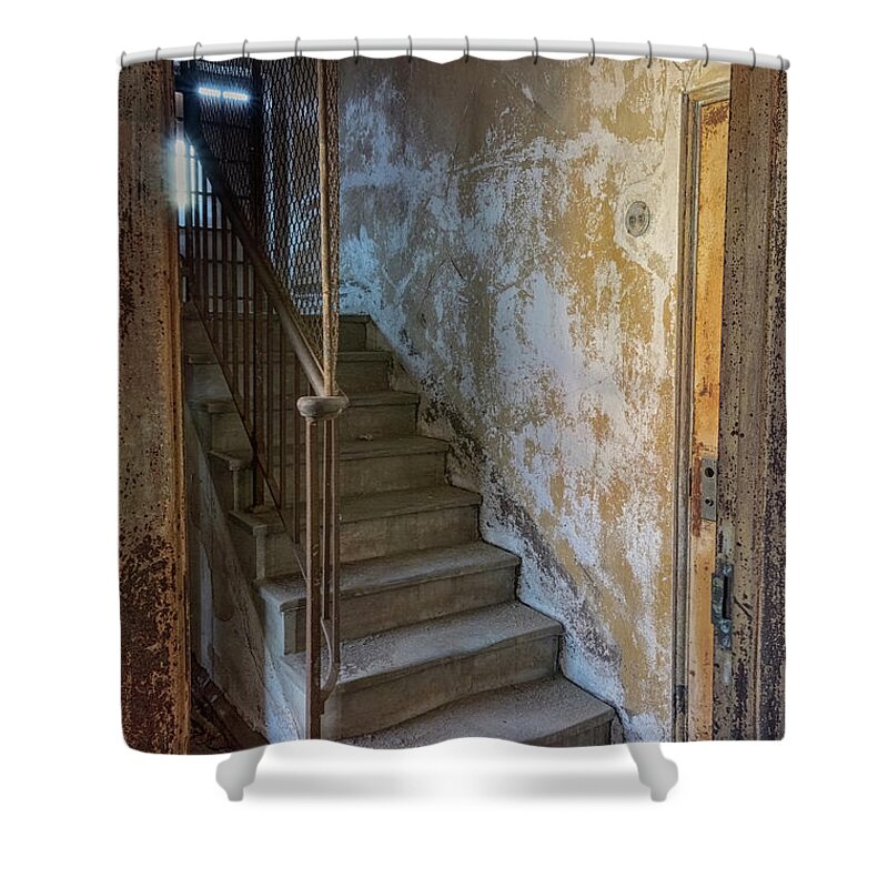 Jersey City New Jersey Shower Curtain featuring the photograph Ellis Island Stairs by Tom Singleton