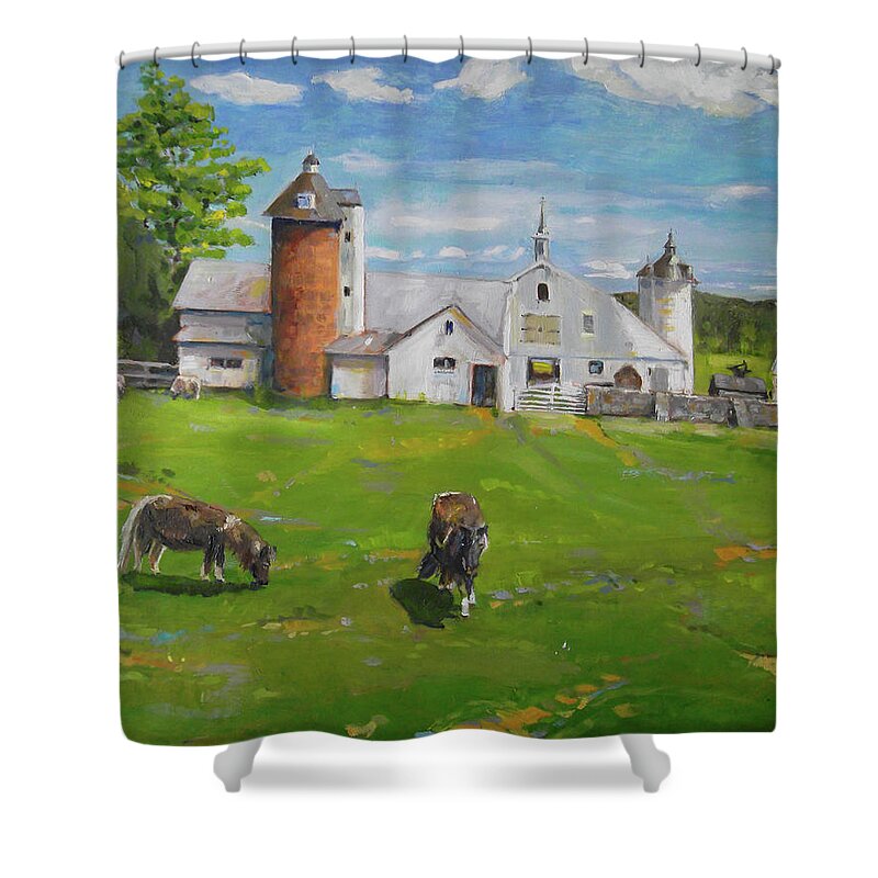 Elm Grove Shower Curtain featuring the painting Elm Grove Farm by Susan Esbensen